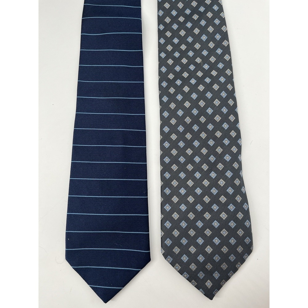 Brooks Brothers Makers Silk Tie‎ Lot Blue Gray Stripe Geometric 3.5x60 Made USA